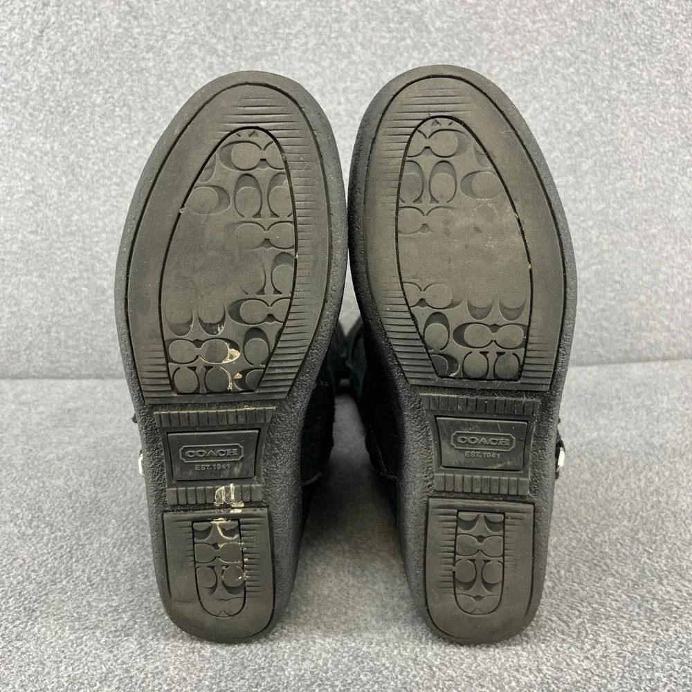 Coach Black Suede Monogram Tall‎ Boots Buckle Detail Women's US 8 B EU 38.5